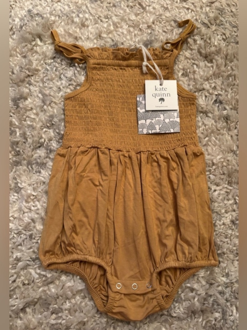 Kate Quinn Mustard Smocked Bubble Romper | 12-18m
